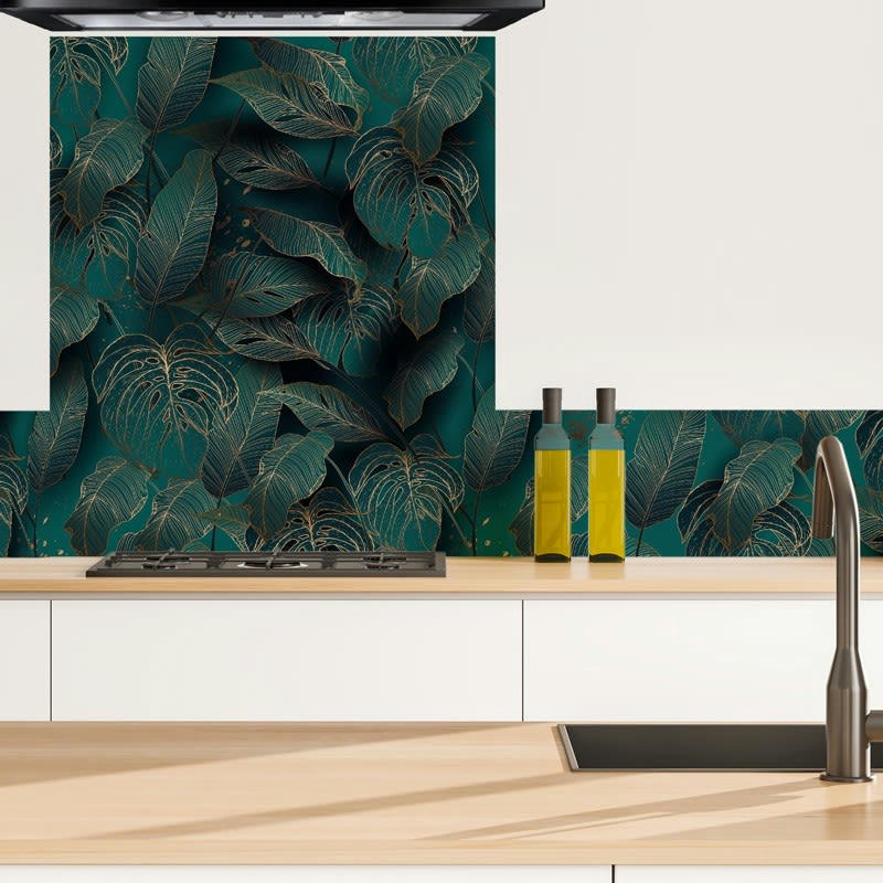 FOLIAGE - Crédence cuisine Bandeau ALU lot de 2 L100xH20cm Bleu Florale