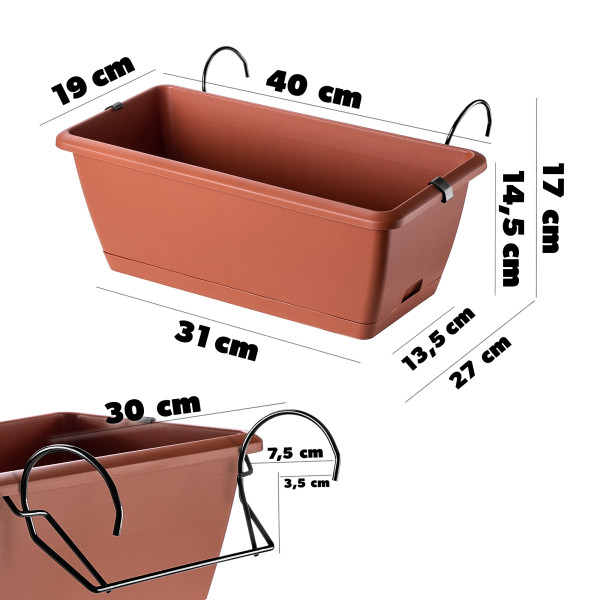 Kadax Skrzynka Balkonowa 40cm Doniczka z Uchwytami