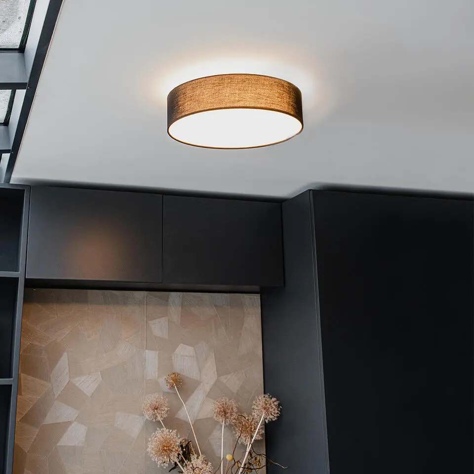 Qazqa plafondlamp van stof drum led zwart ge?ntegreerde led