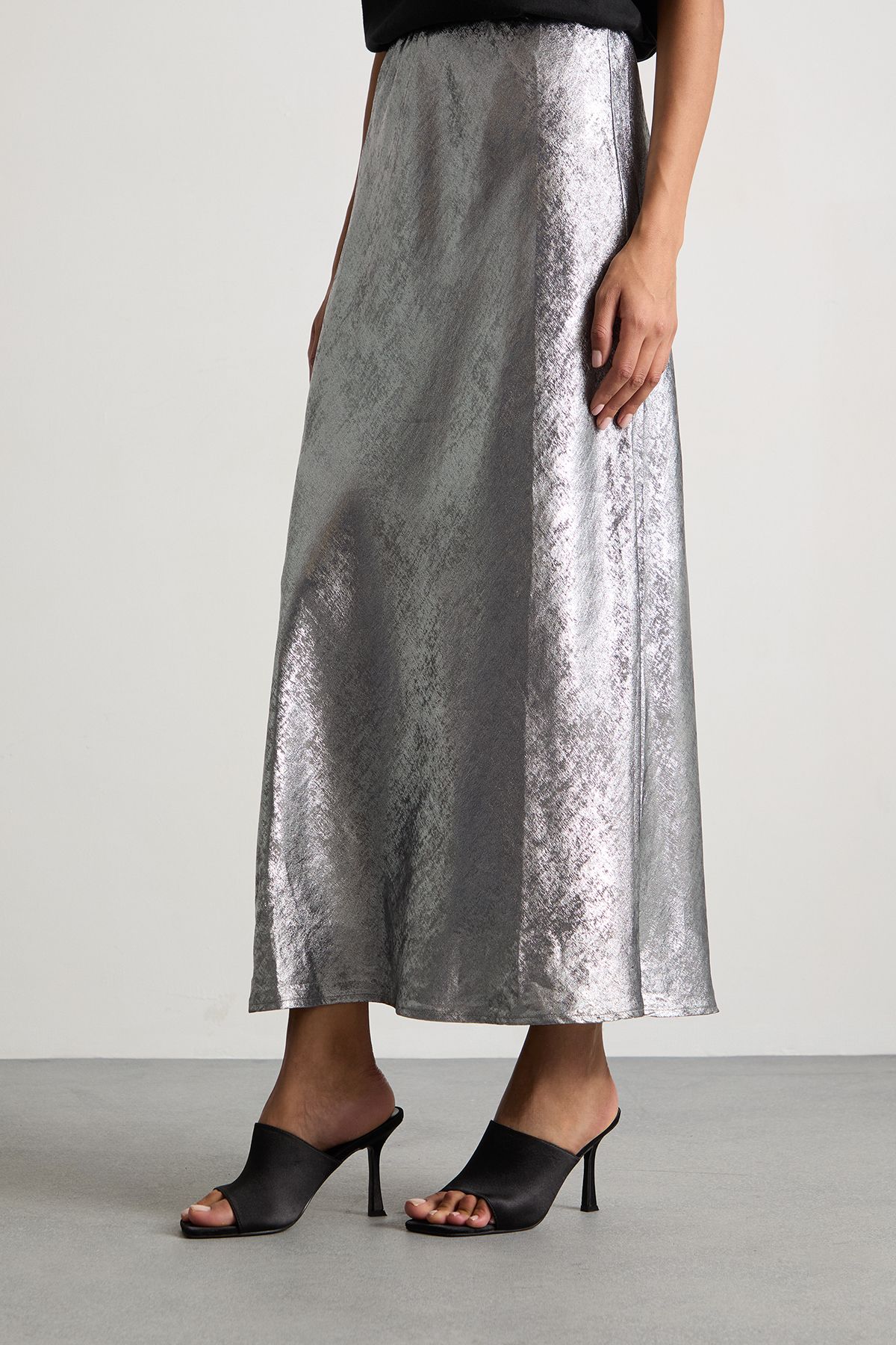 Warehouse Metallic Bias Cut Maxi Skirt