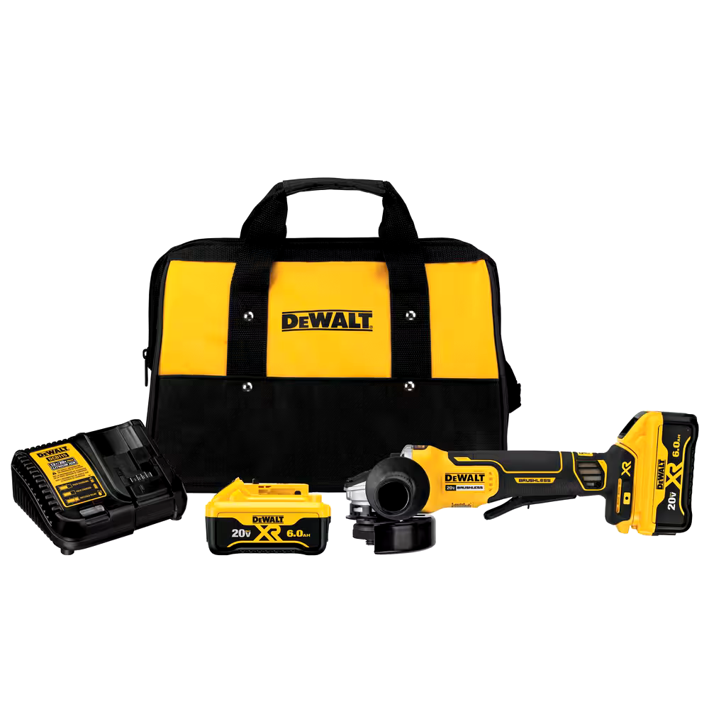 DEWALT DCG413R2 20V XR 4-1/2-in Cordless Brushless Grinder with 20V MAX 6.0Ah Batteries & Bag