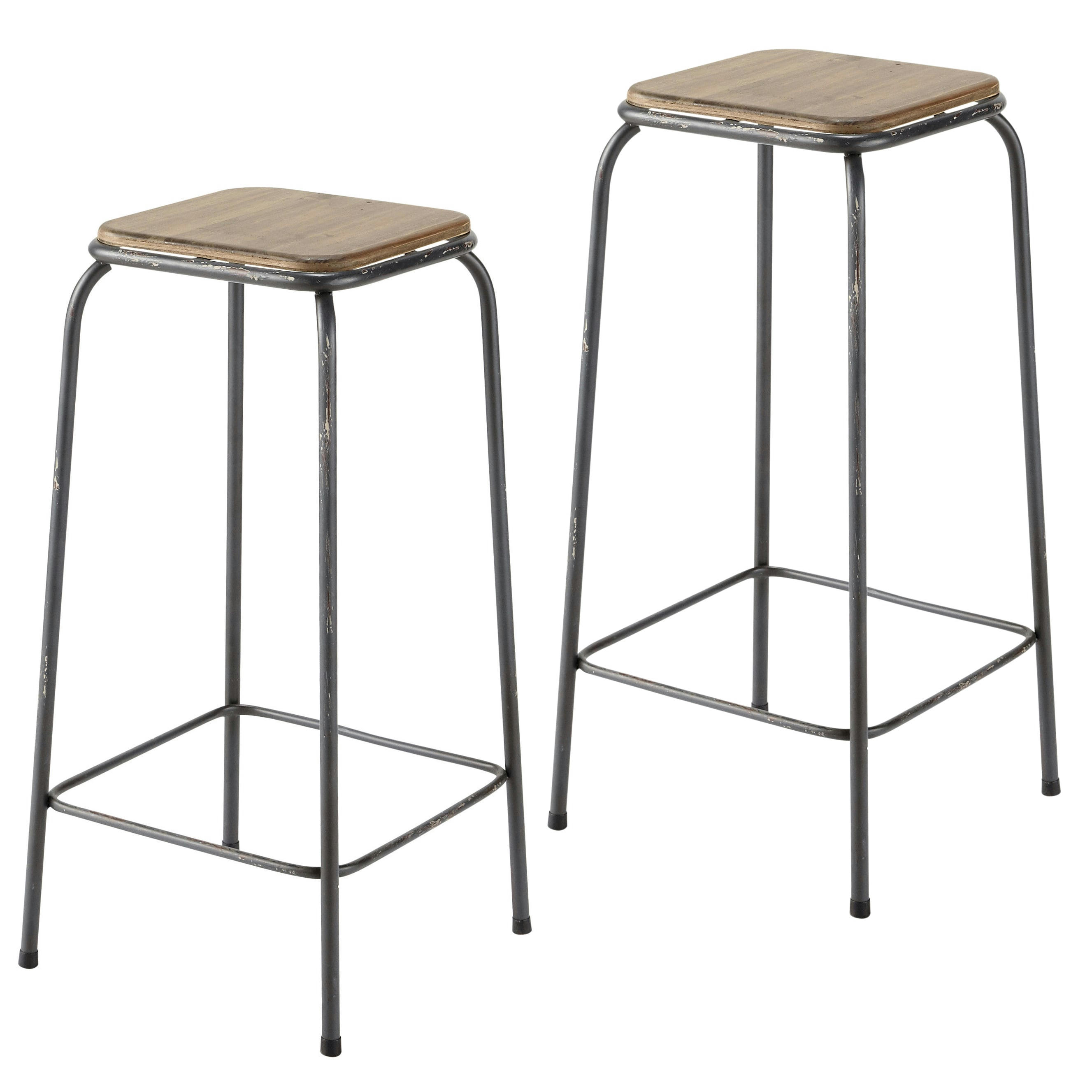 Kraft - Tabourets de bar en bois de sapin et métal noir (x2) H75