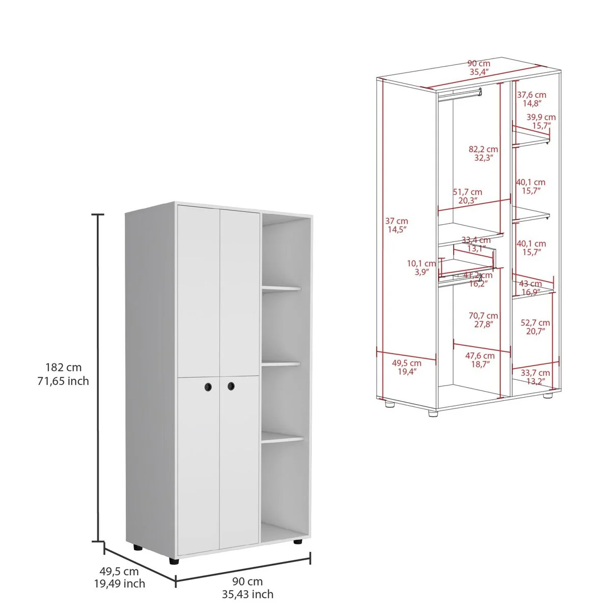 Misuri Wardrobe Armoire, Double Door, Drawer - N/A