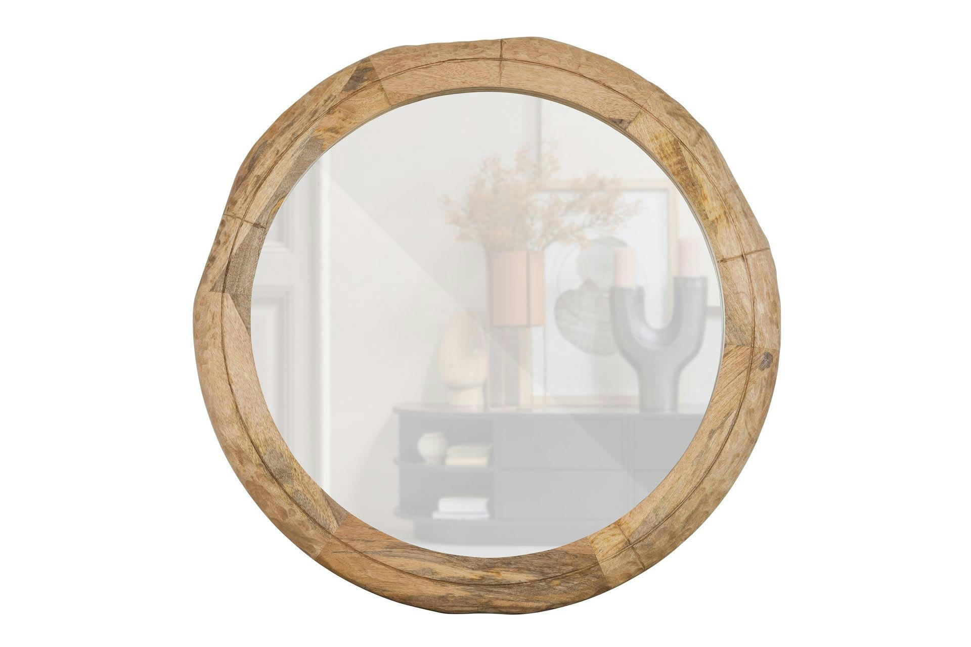 RION - Miroir rond en bois de manguier beige