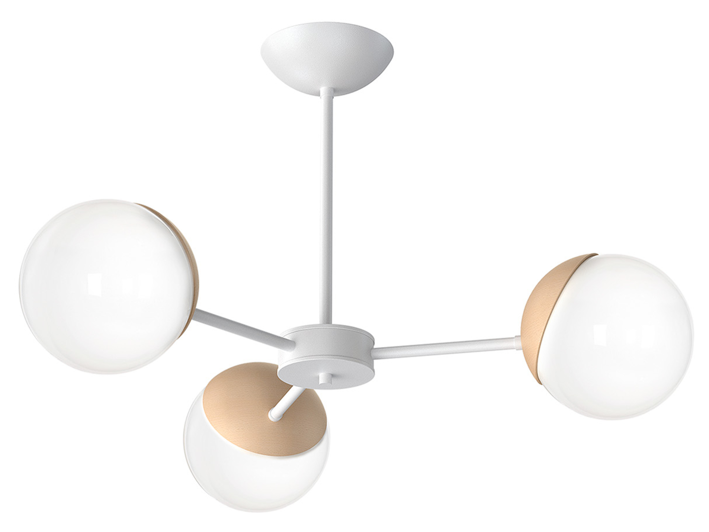 Lampa wisząca Sfera Wood 3-punktowa drewniano-szklanabiała