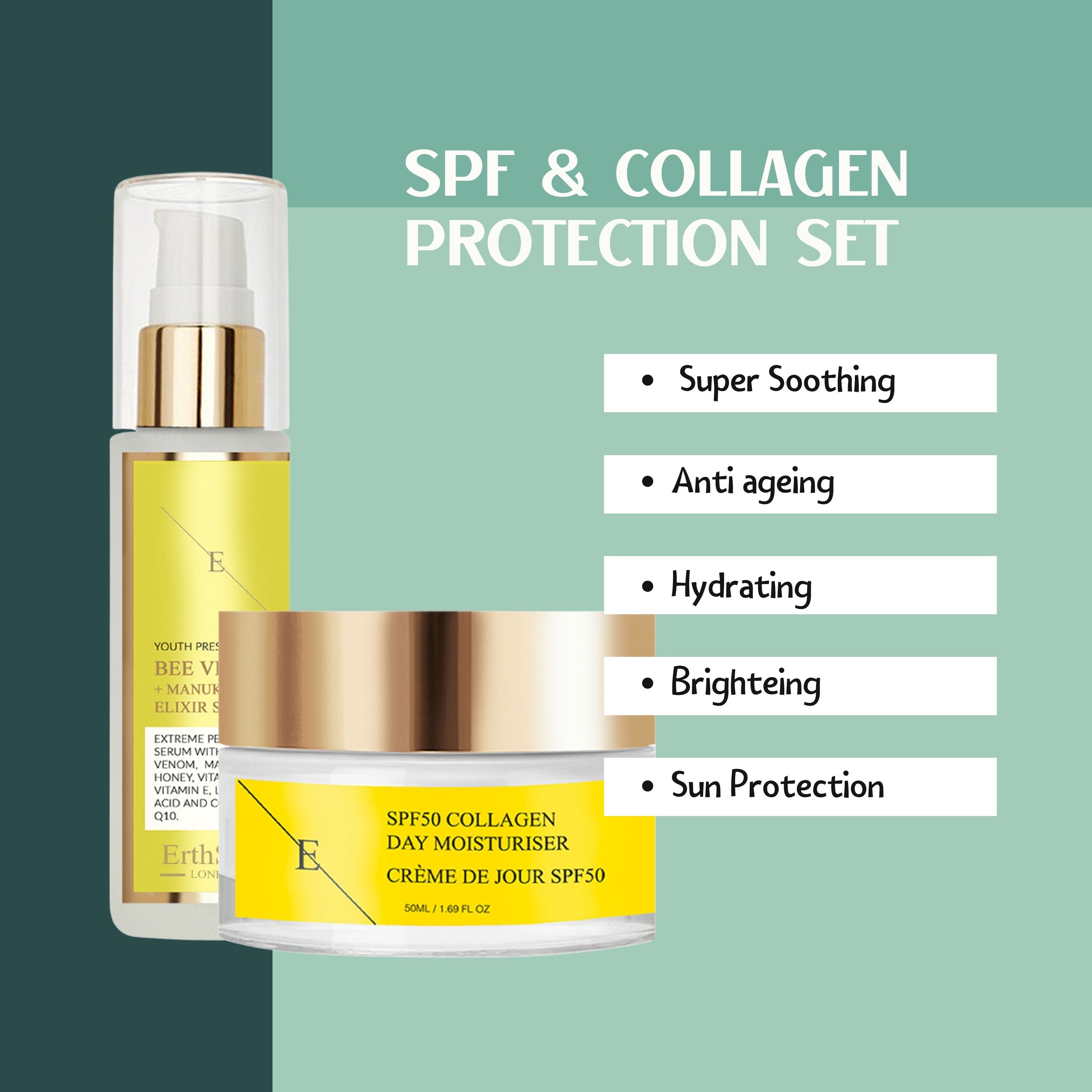 Erth Skin London Venom Manuka Honey Elixir Serum 60ml  SPF 50 Collagen Day Cream50ml