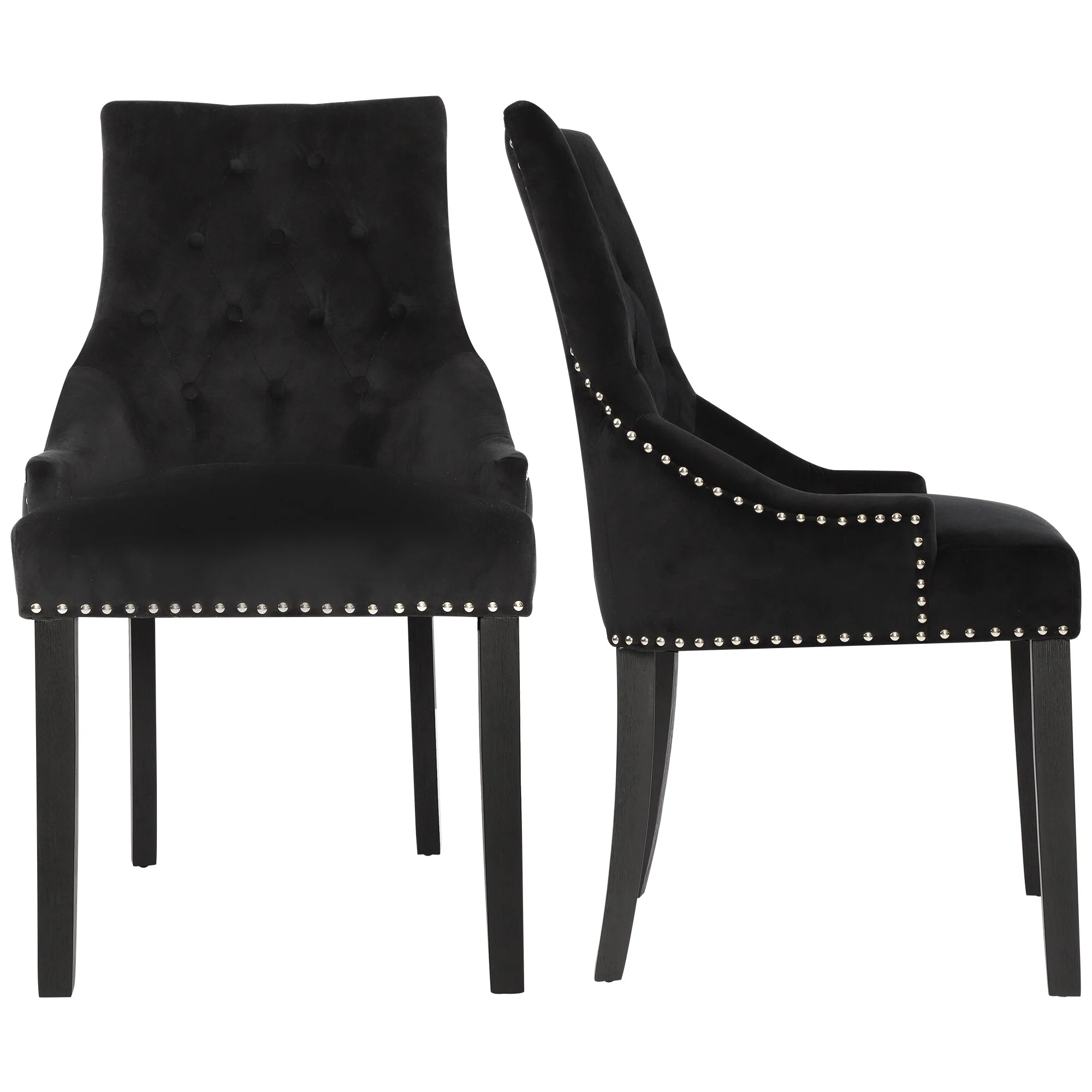 Velvet Dining Chairs Button Tufted Nailhead Trim Accent chairs set of 2