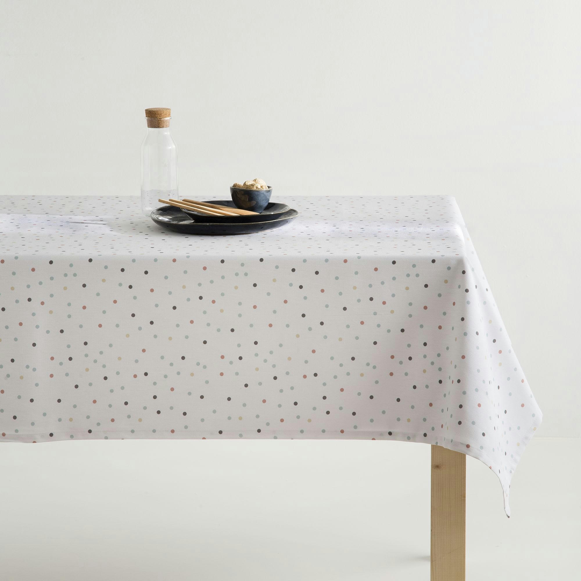 LINSE VERANO - Nappe en coton biologique antitâche imprimée blanc 140x200 cm