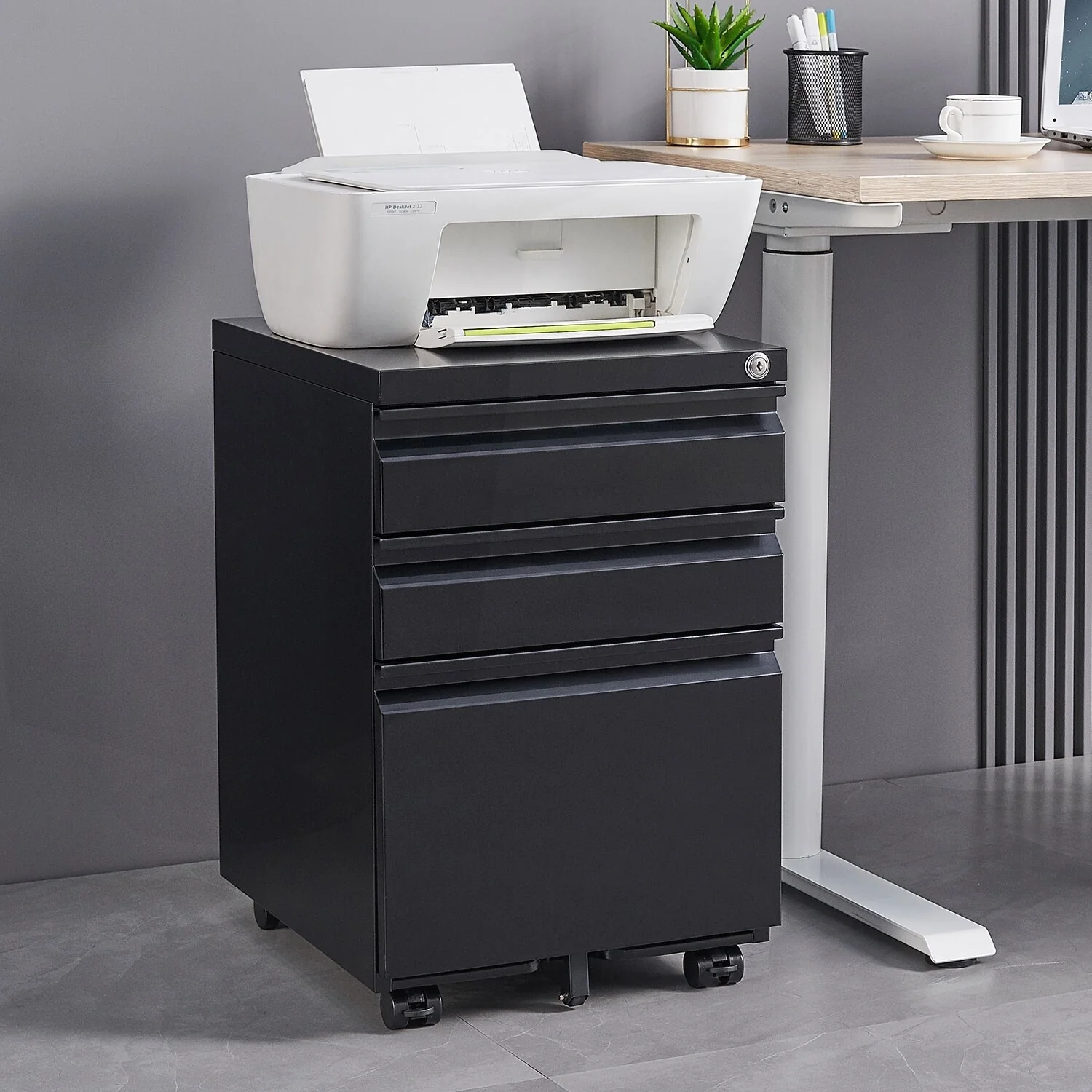 Versatile Lockable Mobile Filing Cabinet for Office and Study, Enhancing Organization