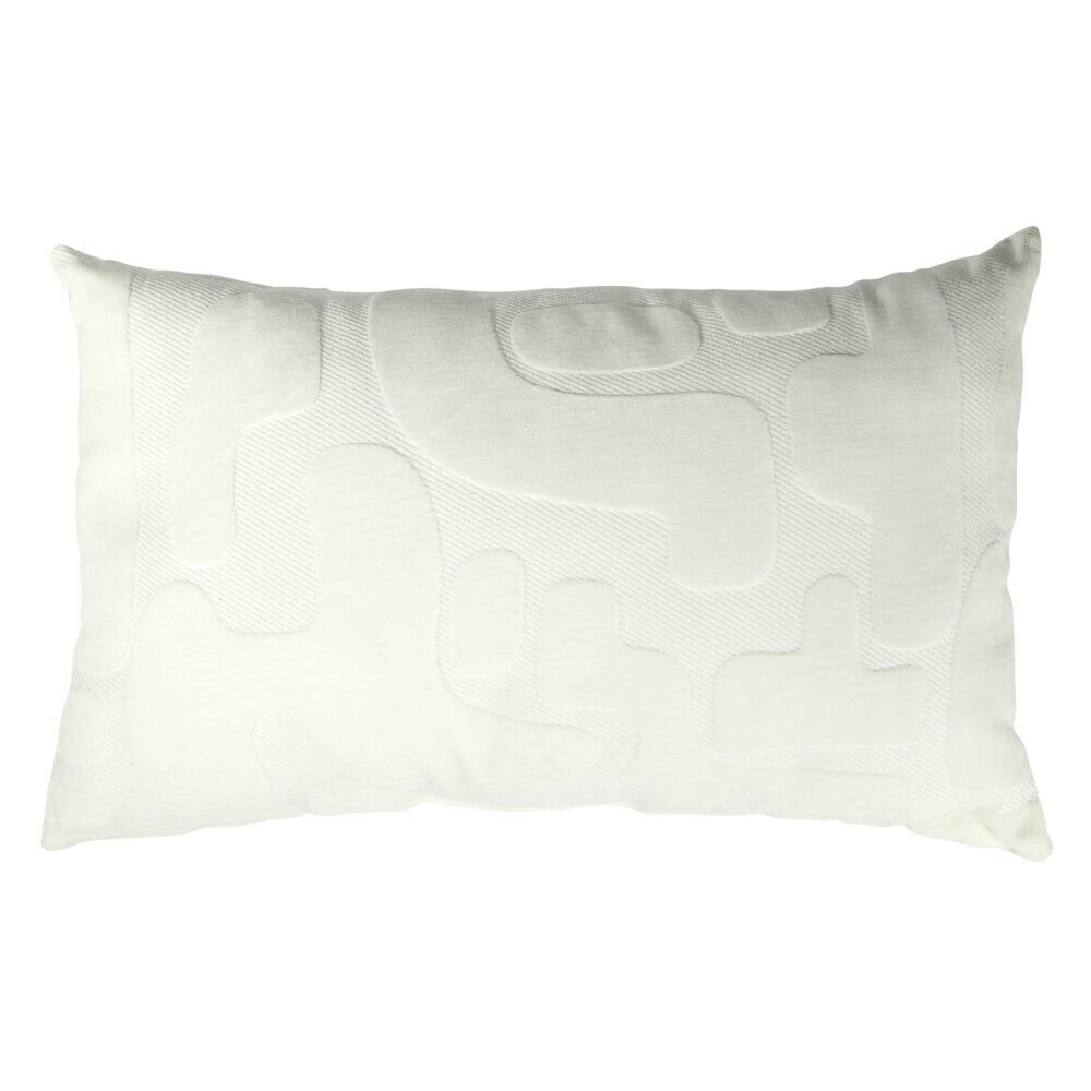 Coussin rectangulaire motif organique relief velours blanc 30x50cm