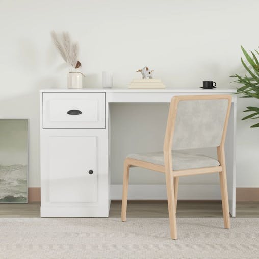 NNEVL Desk with Drawer High Gloss White 115x50x75 cm Engineered Wood
