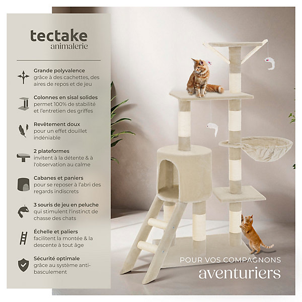 Arbre à chat en panneau de fibres sisale 144cm anti-basculement beige