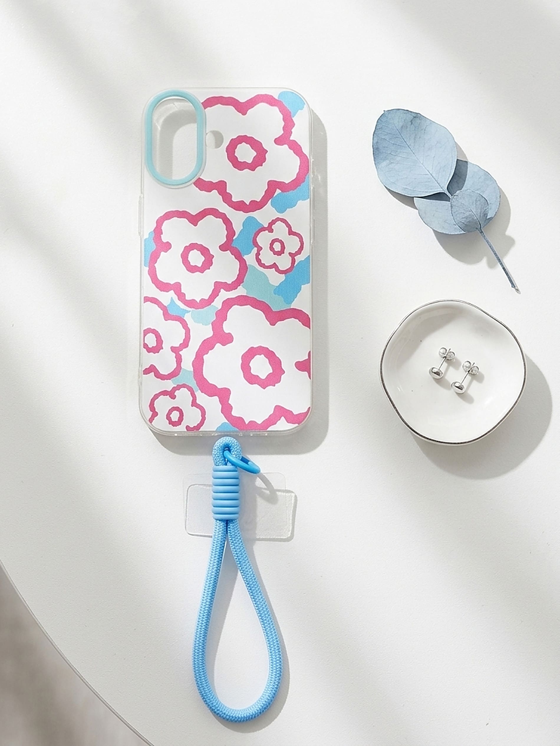 Etui na iPhone 13/14/15/16/17 z motywem kwiatowym i uchwytem