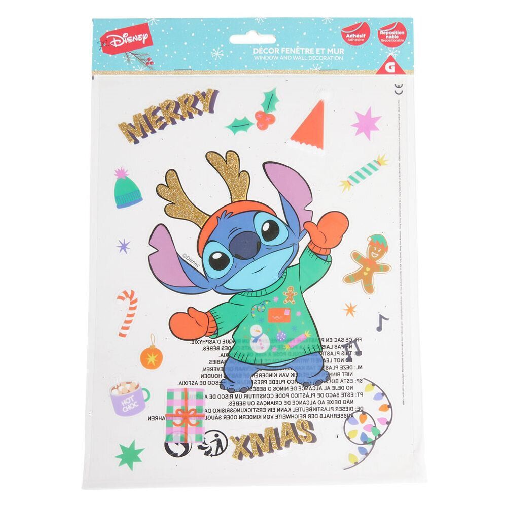 Sticker Disney Stitch Merry Xmas adhésif repositionnable pour fenêtre et mur