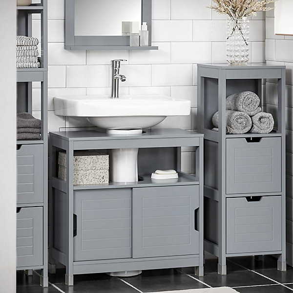Meuble de Salle de Bain sous lavabo, Meuble sous évier, FRG128-II-SG, SoBuy