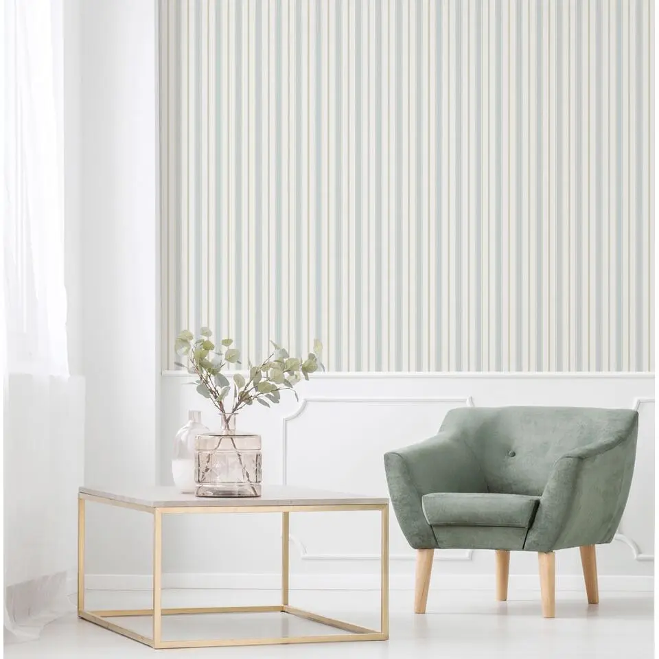 Sanders & Sanders behang strepen lichtblauw en beige - 53 cm x 10.05 m