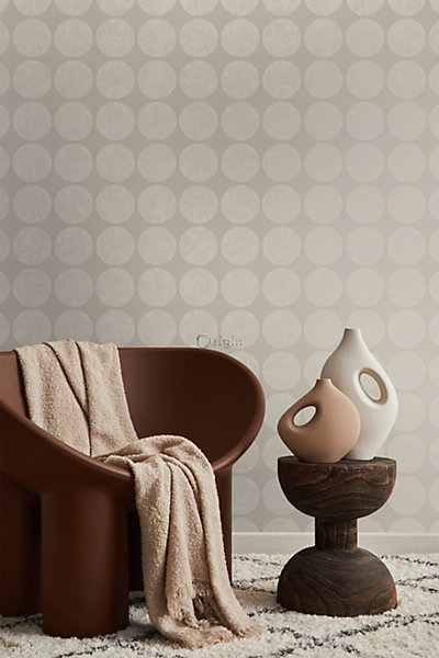 Origin Wallcoverings papier peint grandes sphères vieillies, altérées et touchées par les intempéries argent chaud