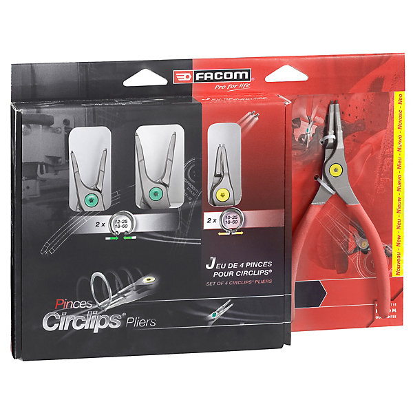 FACOM Jeu de 4 pinces pour Circlips - Becs droits - 10 à 60 mm