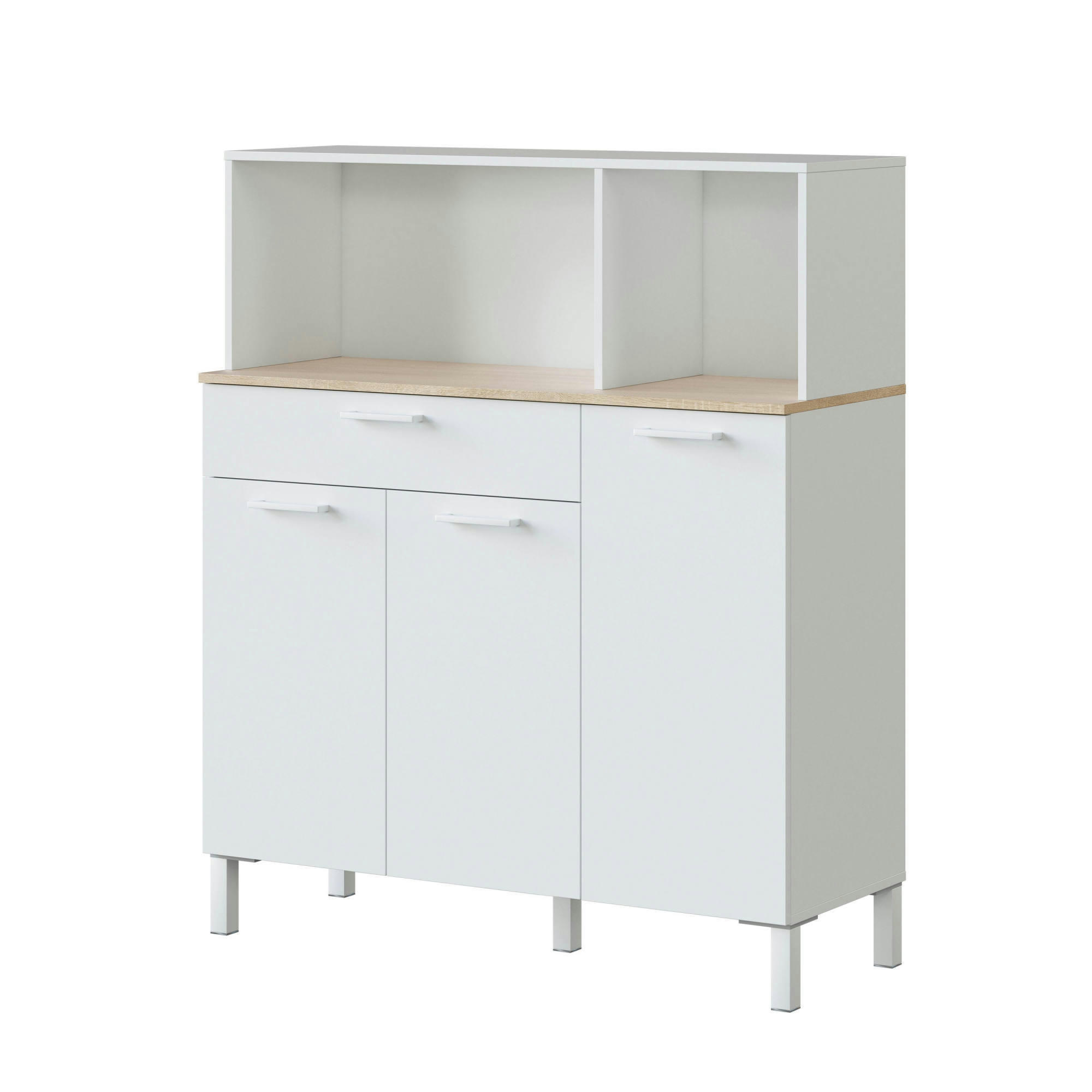 DLARIN - Armoire polyvalente avec 3 portes effet bois blanc et chêne
