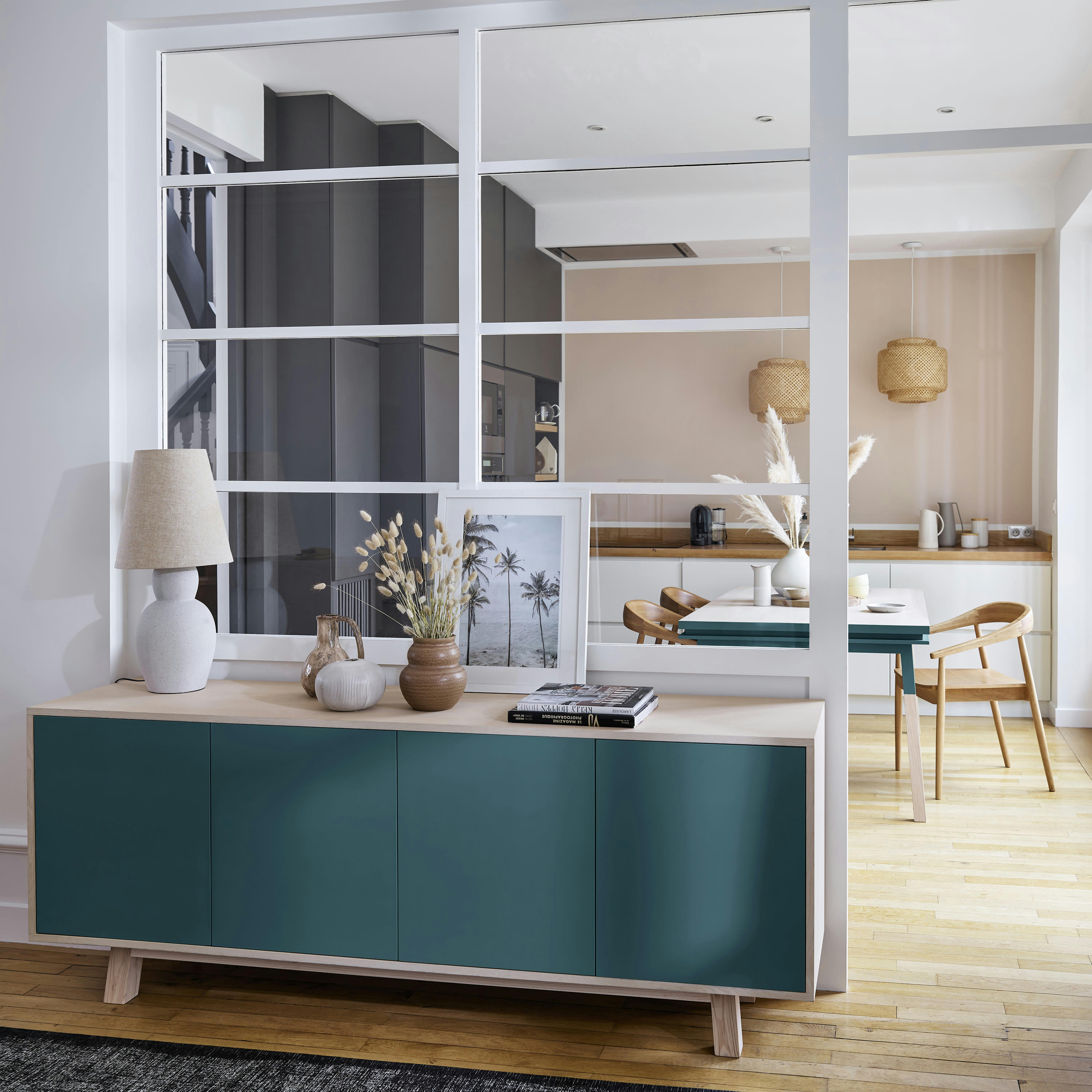 KUBE - Buffet 4 portes en frêne 180 cm, hauteur 94 cm