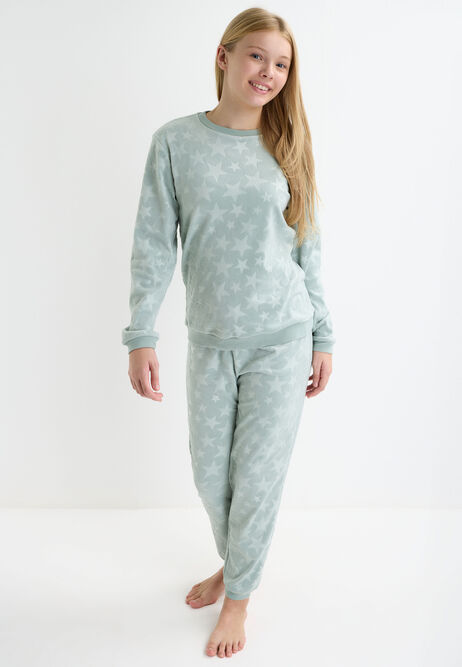 Girls Sage Star Print Fleece Pyjama Set