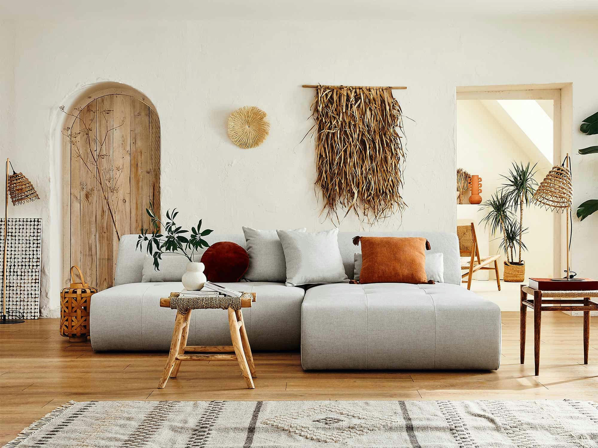 ONYX - Canapé d'angle réversible 4 places en tissu gris clair