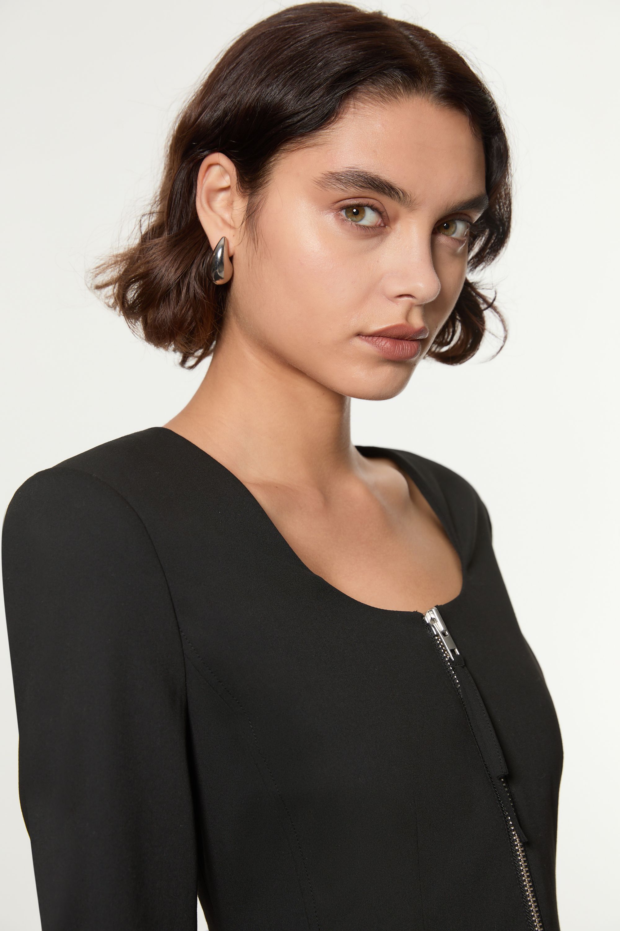 KarenMillen Tailored Viscose Zip Through Multi Stitch Midi Dress