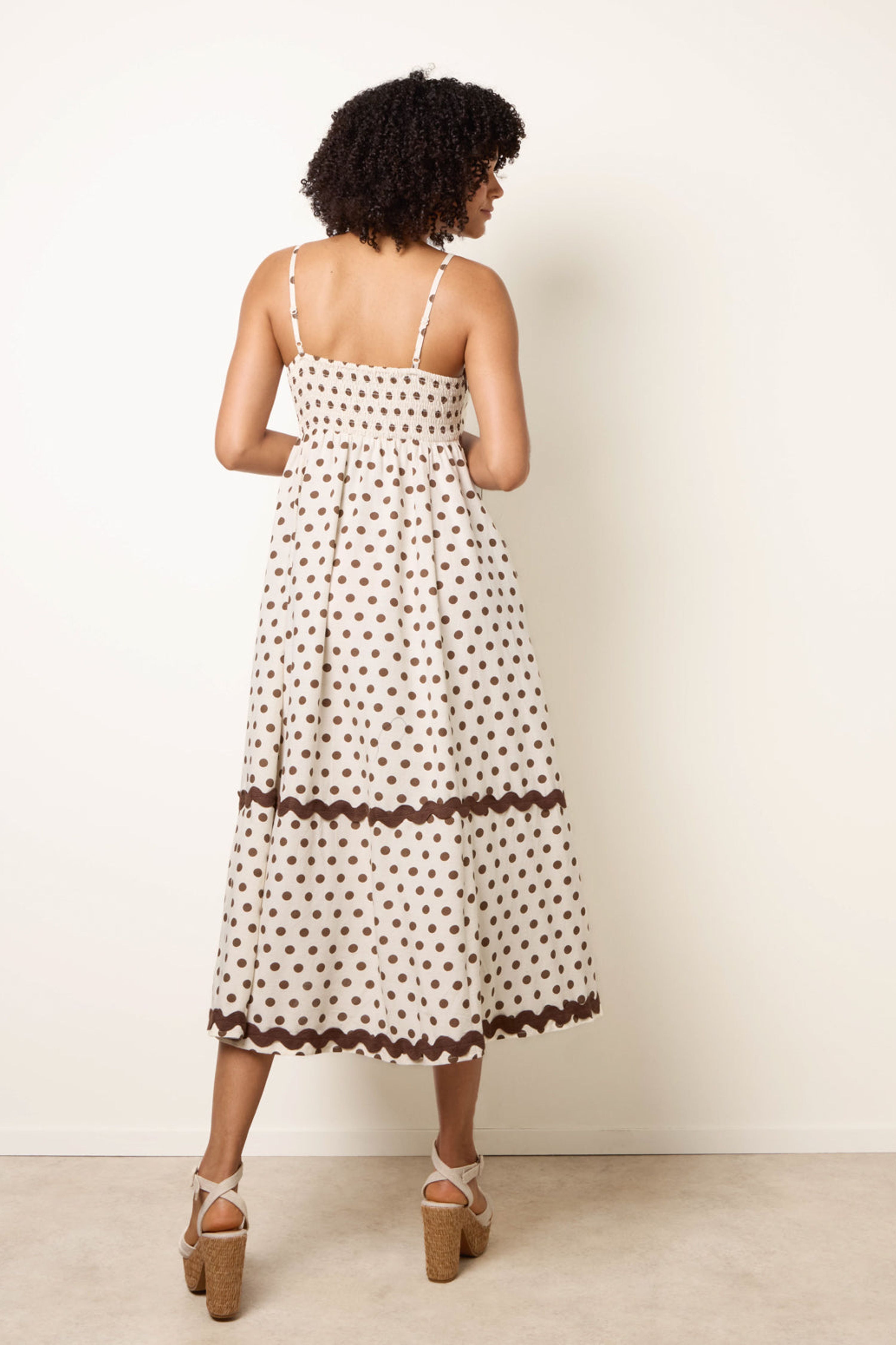 Blue Vanilla Stone Polka Ric Rac Midi Dress