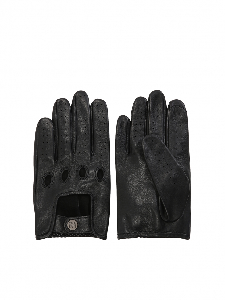 Black leather men's driving gloves