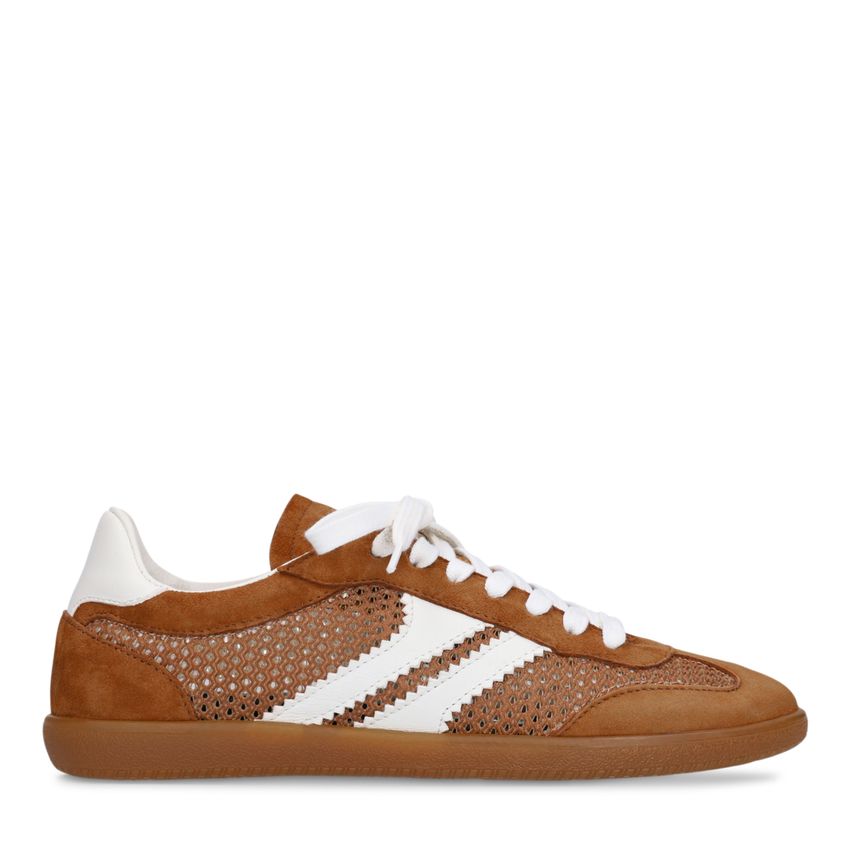 Manfield Cognac suède sneakers met mesh details