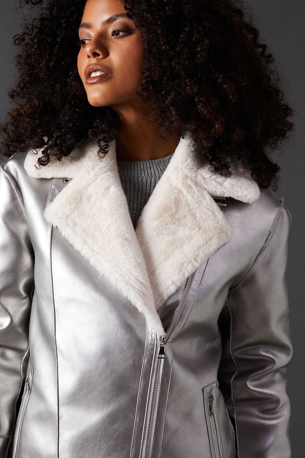 Warehouse Metallic Aviator Jacket