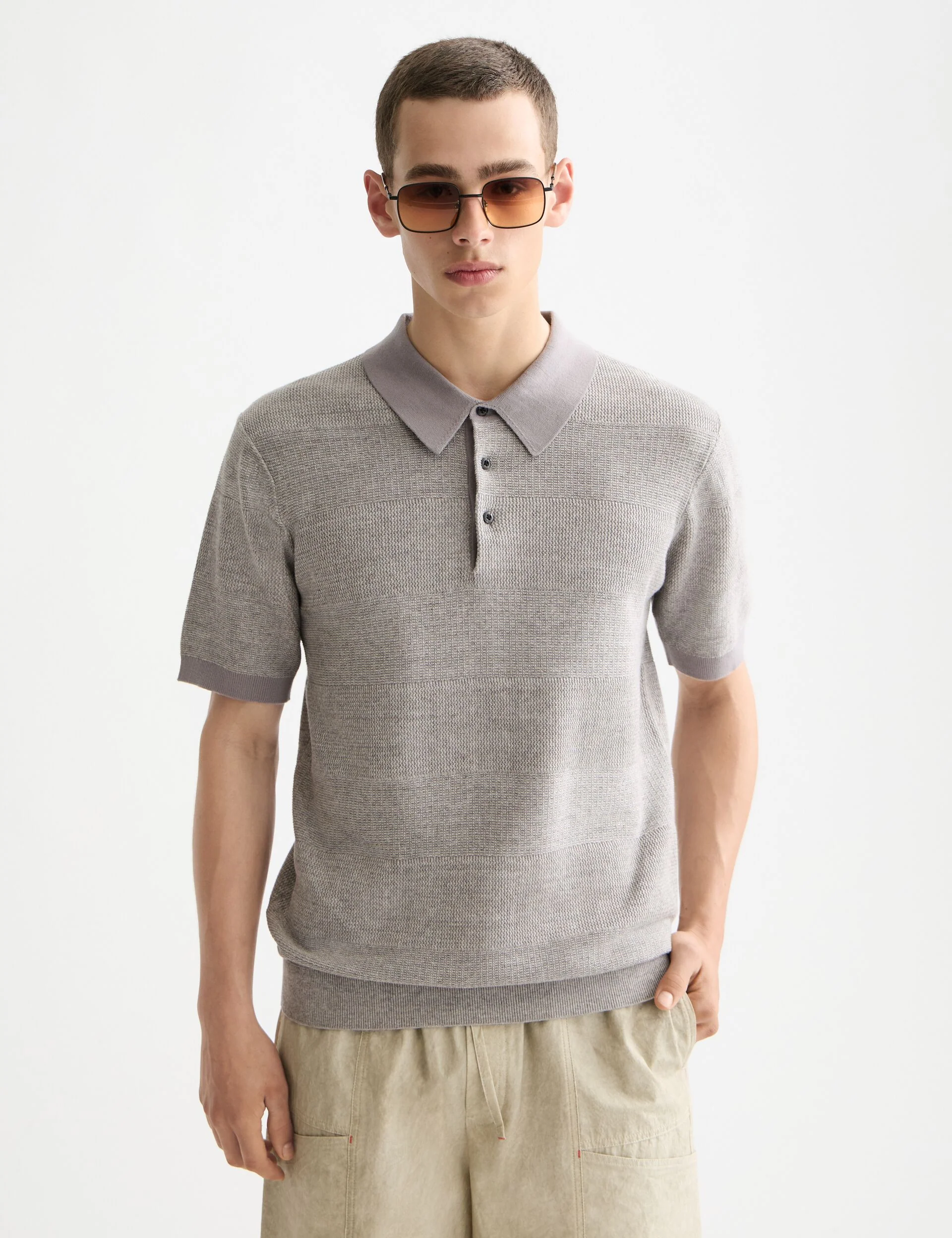 Knitted tone on tone striped regular fit polo