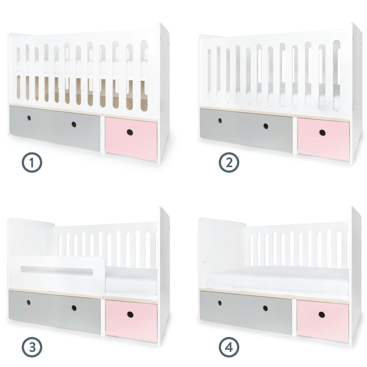 COLORFLEX - Lit bébé évolutif 70x140cm gris perle-rose pastel