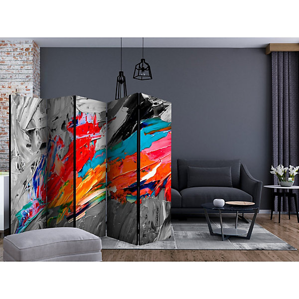 Paravent 5 volets Fiery Bird II - élégance et Design 225 x 172 cm Gris et Multicolore