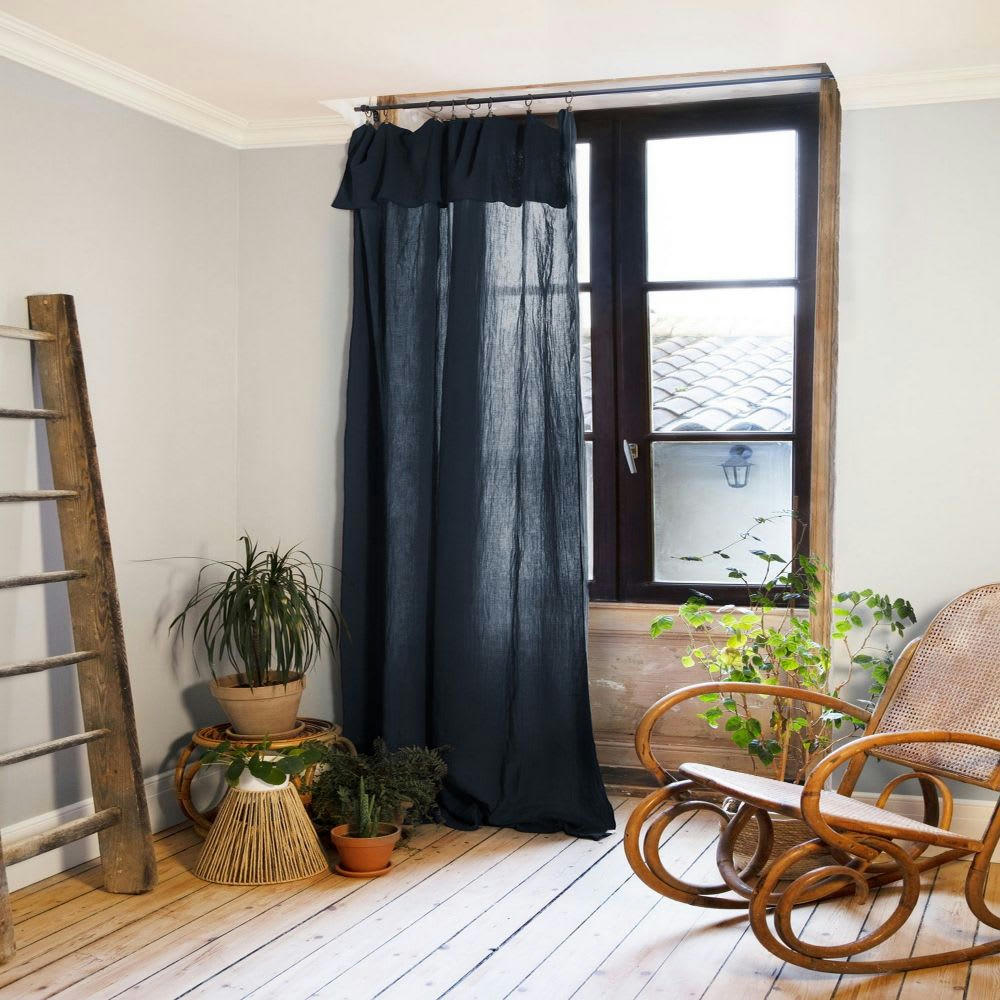 - Rideau ajustable gaze de coton bleu 140x300 cm