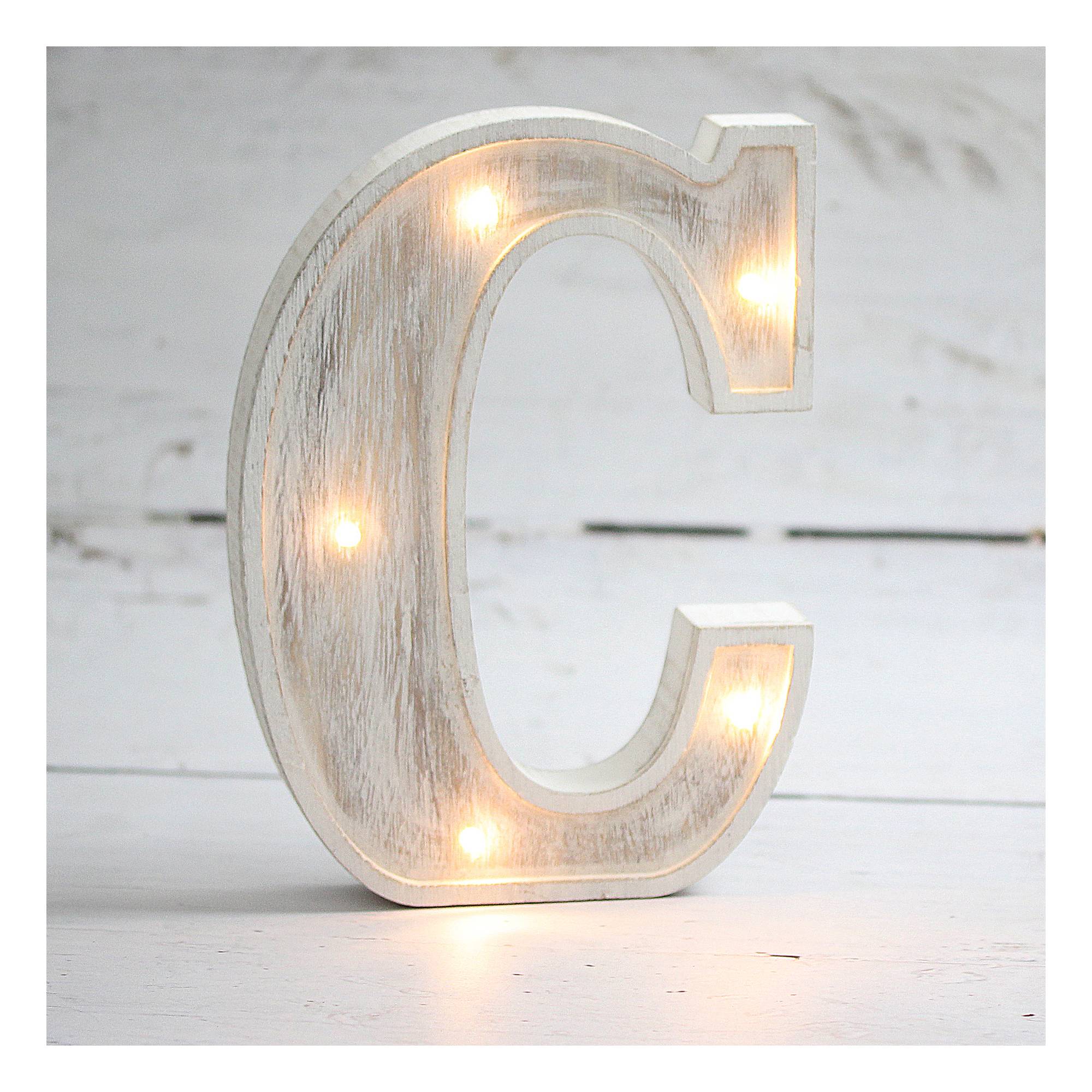 White-Washed Wooden LED Letter C 21cm