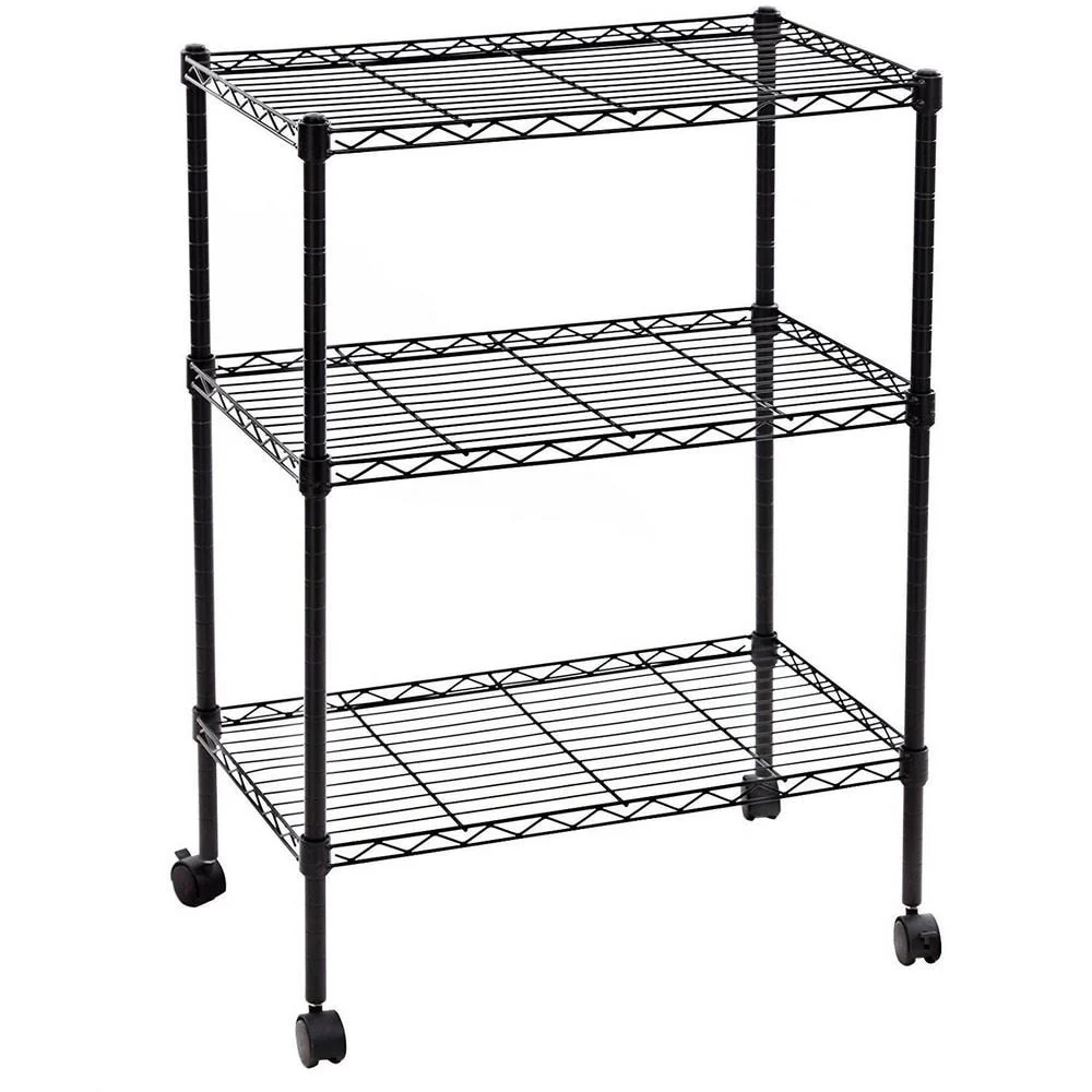 3 Tier Heavy Duty Wire Shelving Unit Rack Rolling Cart Shelf Organizer On Wheels