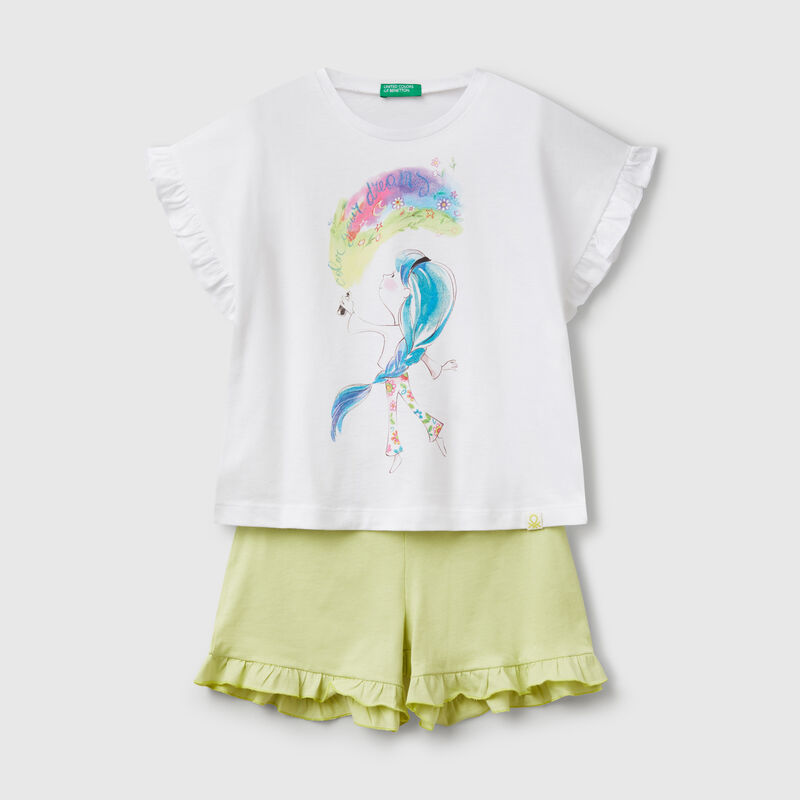 Pajamas with print and rouches