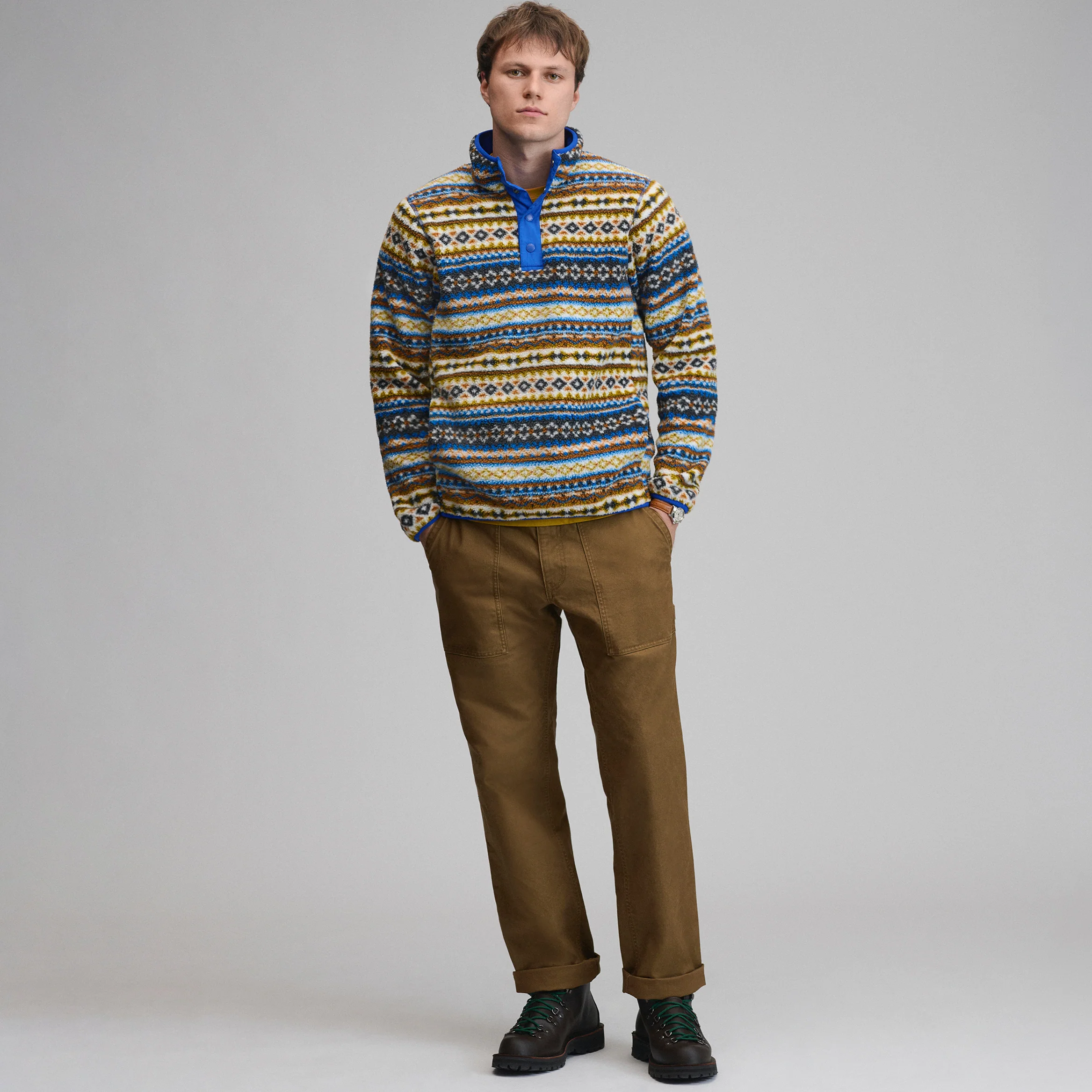 Men's Journey Snap-Mock Print Fleece Pullover