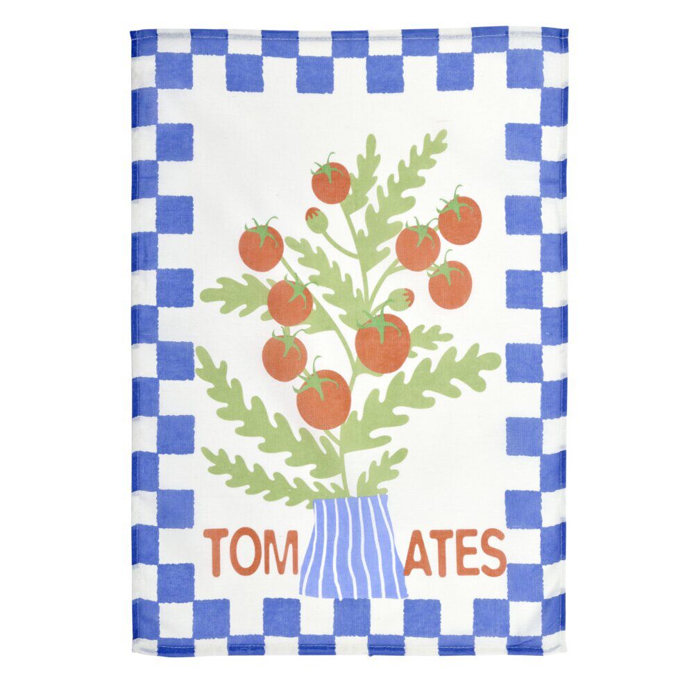Torchon x2 coton motif tomates et piments 45x65cm
