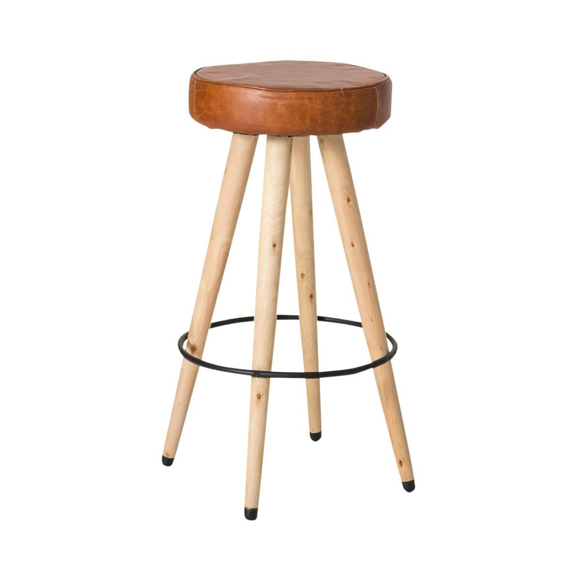 - Tabouret de bar en cuir et croûte de cuir marron 30 cm