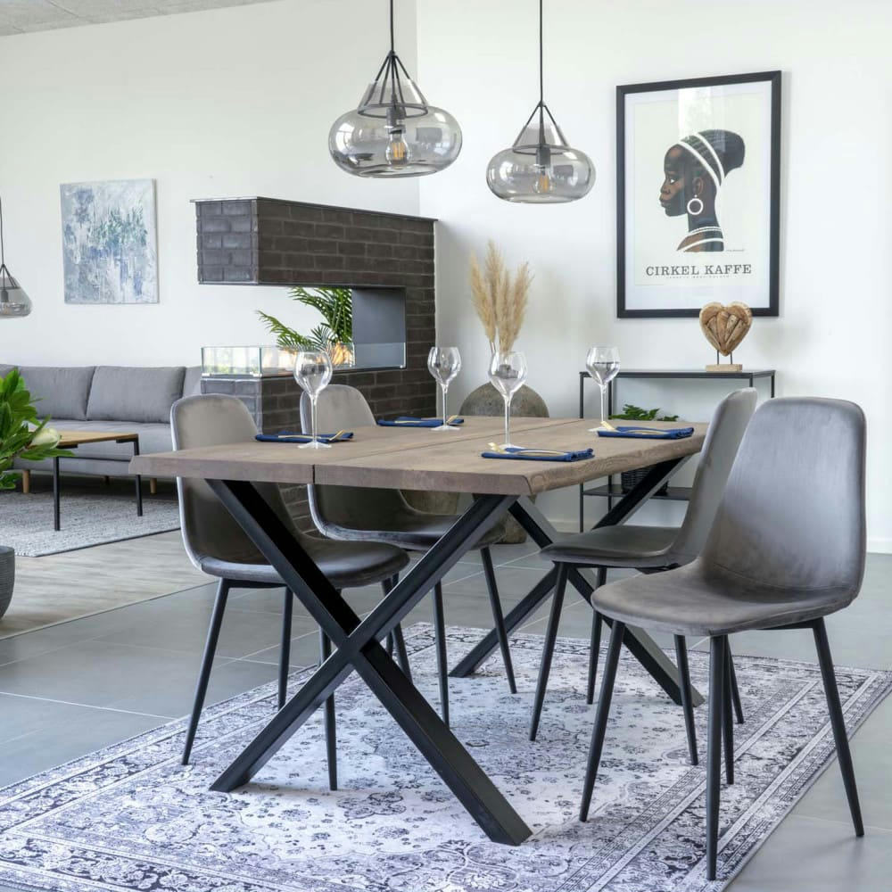 TOULON - Table à manger en bois et métal 140x95cm bois foncé  et  noir