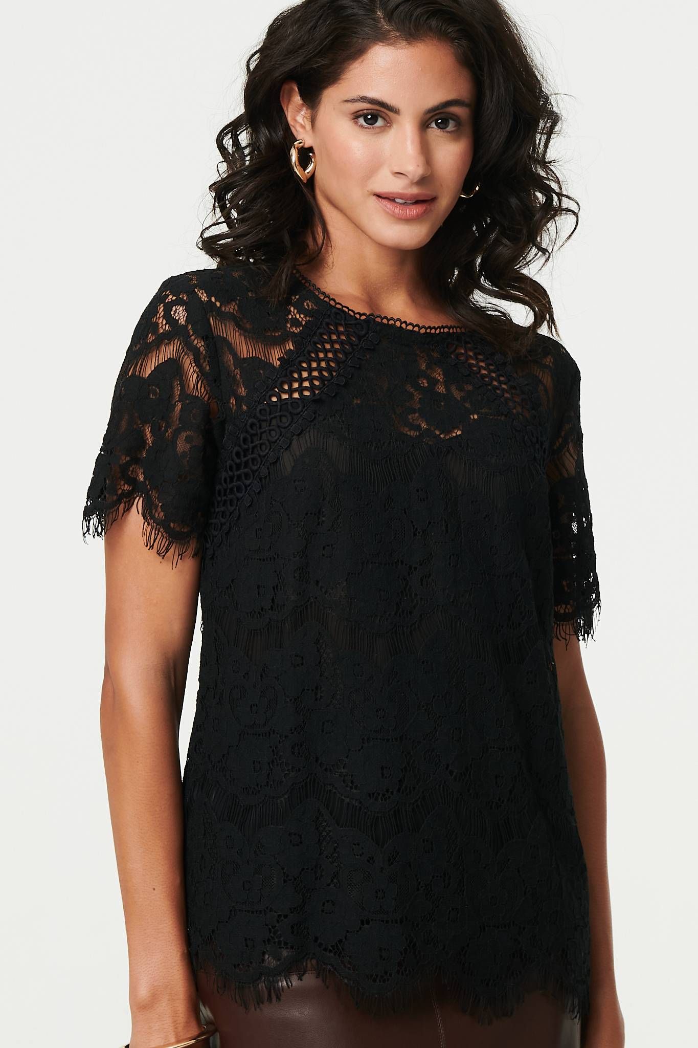 Izabel London Lace Overlay Short Sleeve Blouse