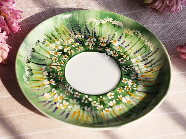 Filiżanka ze spodkiem 0,35 L / 17 cm ręcznie malowana - Łąka jasnozielona (9) DA.FS35-9