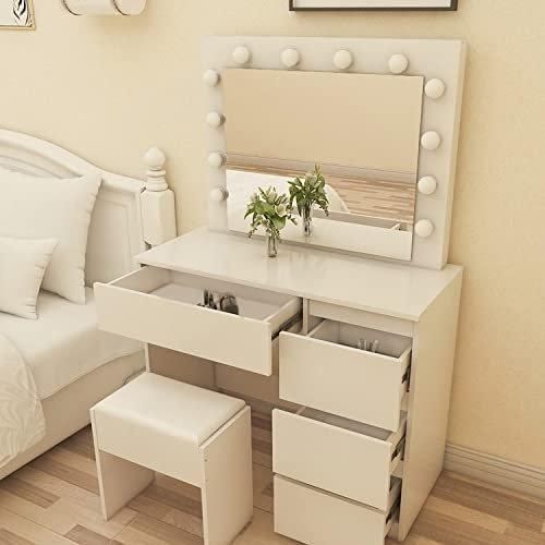 KOSY KOALA Dressing Table Makeup Table With 4 Drawers Led Mirror Girls Dresser