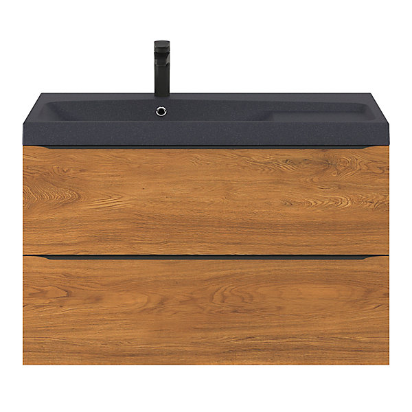 Meuble vasque suspendu effet noyer l.100 cm Imandra   plan vasque noir résine, GoodHome