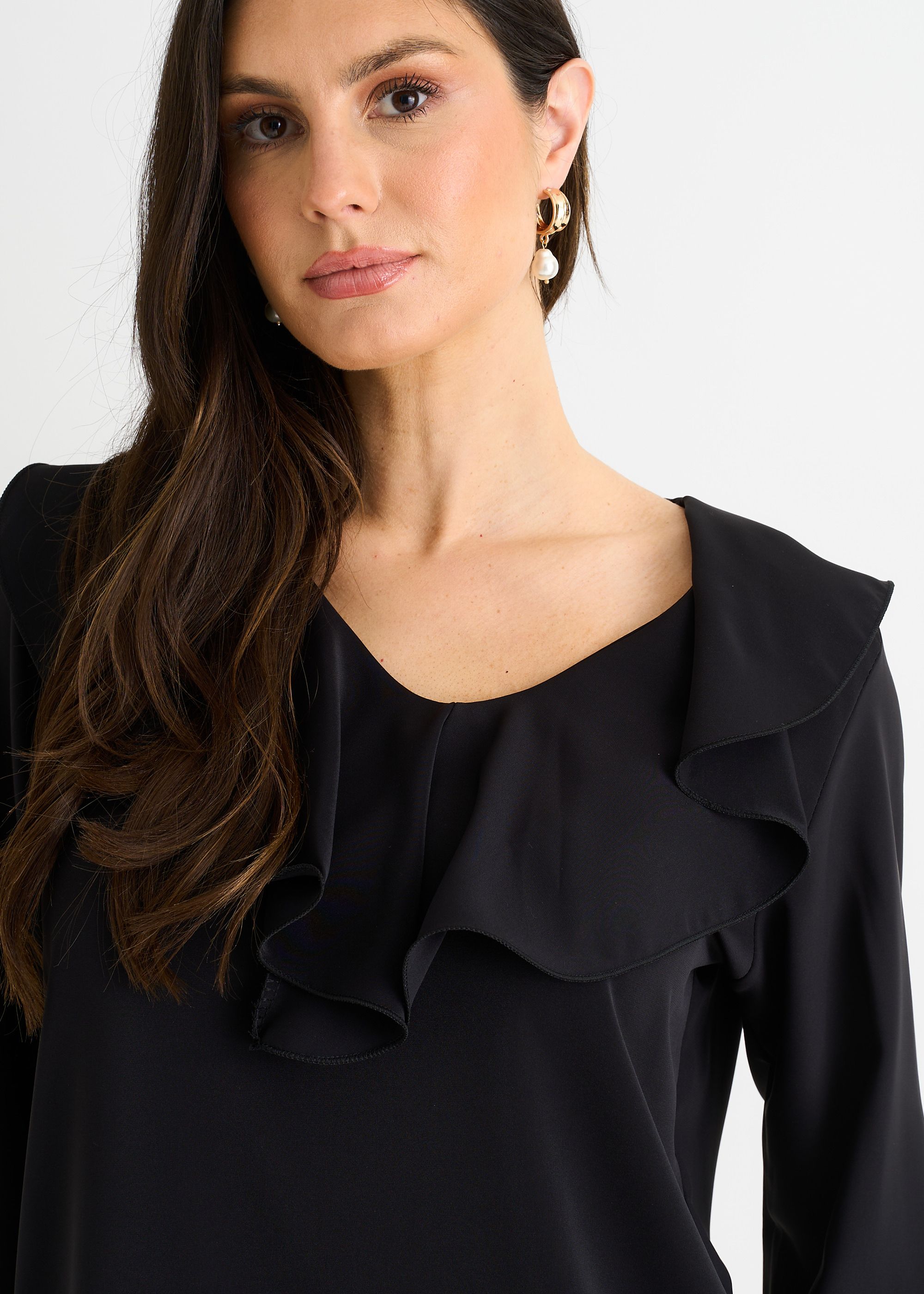 Gini London Black Wide Frill Loose Fit Blouse