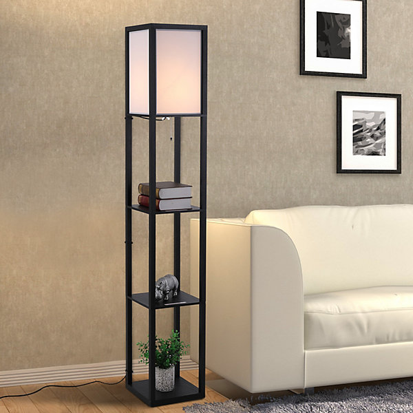 Lampadaire étagère lampe étagère 26L x 26l x 160H cm 3 étagères 4 niveaux MDF noir
