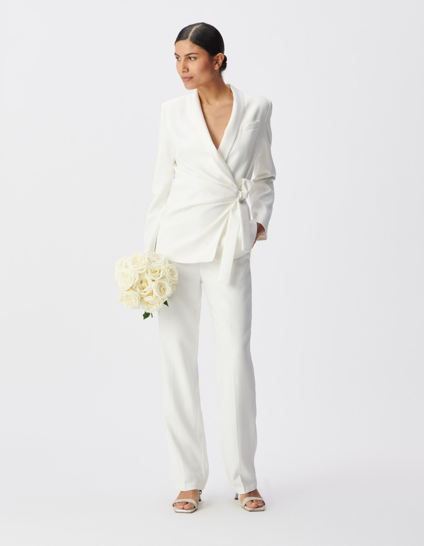 Pantalon de tailleur flare blanc Femme