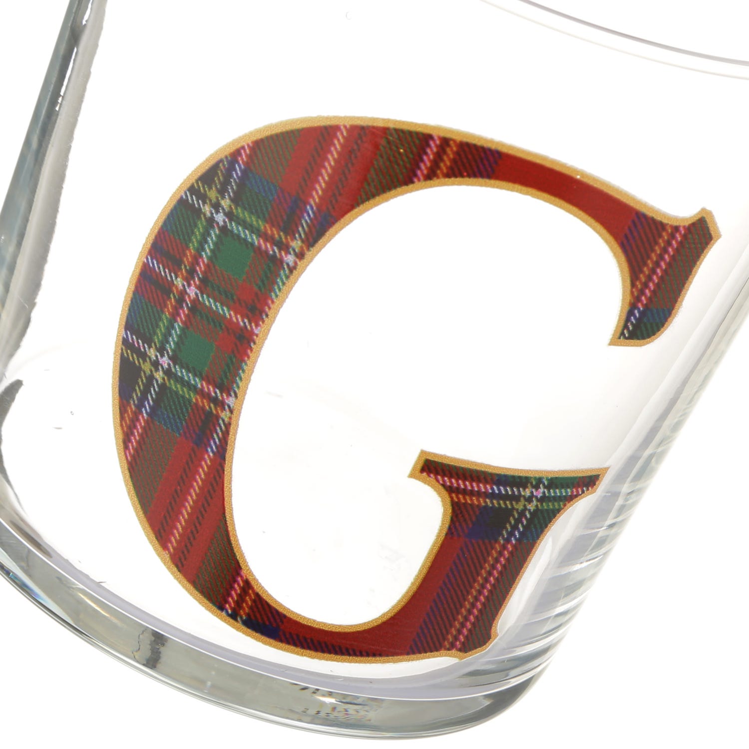 Bicchiere lettera G tartan rosso in vetro 360 ml
